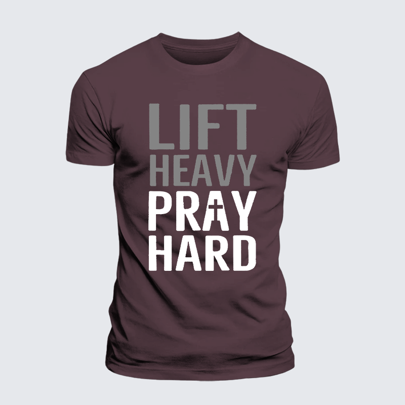 Lift Heavy, Pray Hard Jesus God Christian Premium Mercerized Cotton Tee
