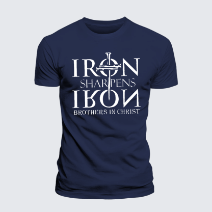Iron Sharpens Iron Brothers in Christ Jesus God Christian Premium Mercerized Cotton Tee
