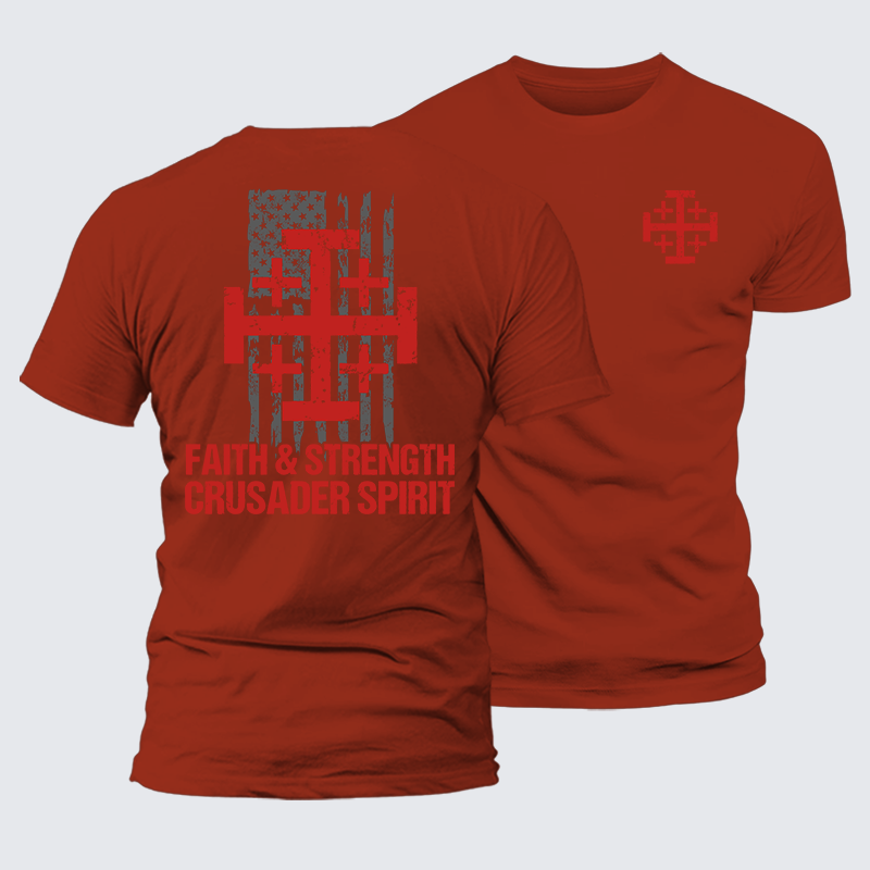 Faith &Strength Crusader Spirit Crusader Knight  Jesus God Christian Premium Mercerized Cotton Tee