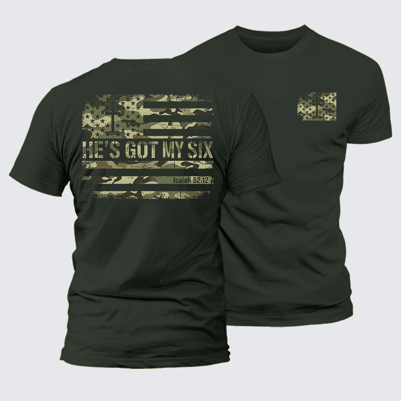 He's Got My Six Jesus God Christian Premium Mercerized Cotton Tee
