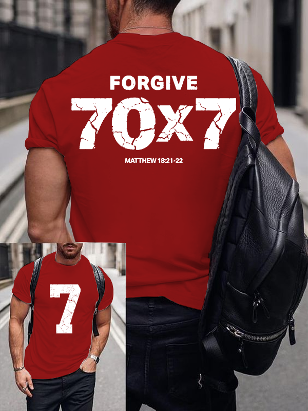 Forgive 70 7 Jesus God Christian Cotton T-Shirt