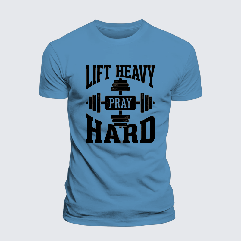 Lift Heavy Pray Hard Jesus God Christian Premium Mercerized Cotton Tee