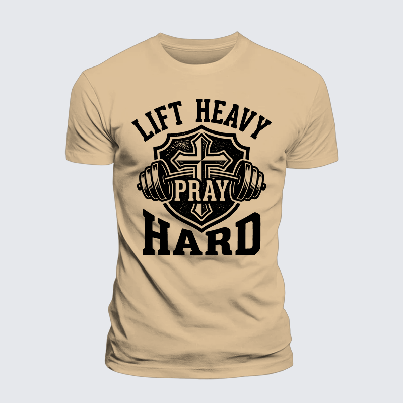 Lift Heavy Pray Hard Jesus God Christian Premium Mercerized Cotton Tee