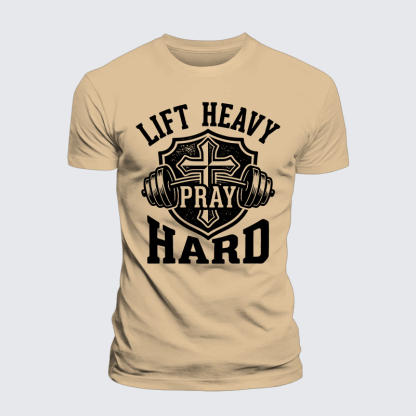 Lift Heavy Pray Hard Jesus God Christian Premium Mercerized Cotton Tee