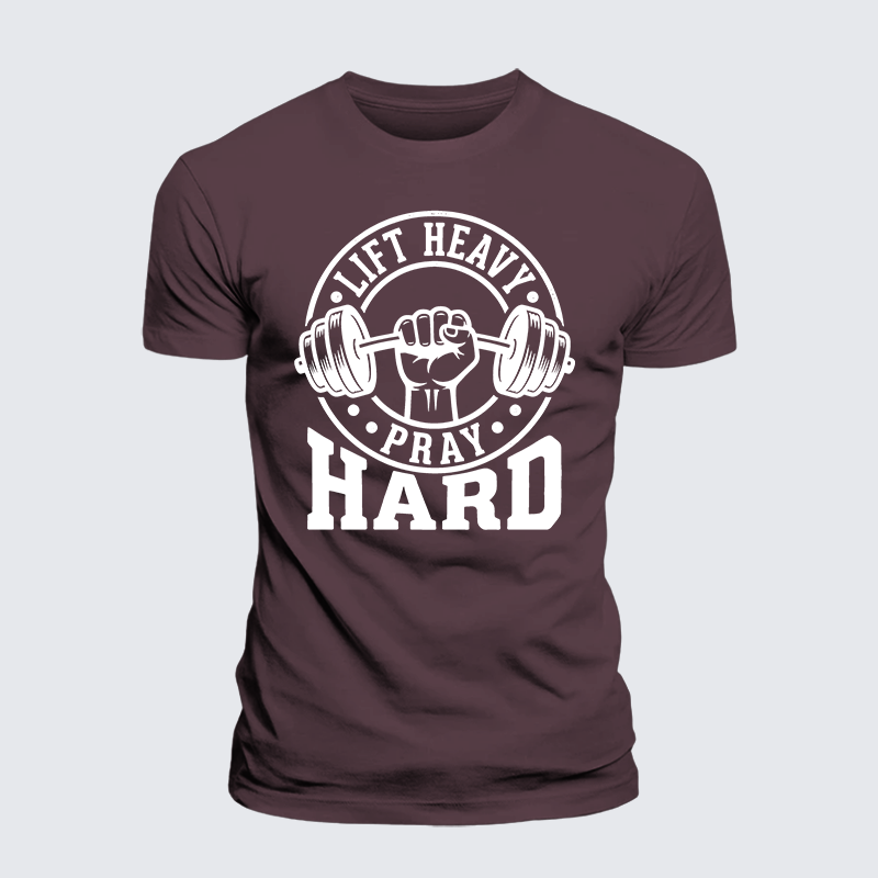 Lift Heavy Pray Hard Jesus God Christian Premium Mercerized Cotton Tee
