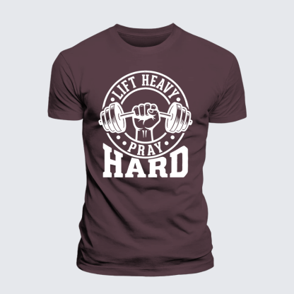 Lift Heavy Pray Hard Jesus God Christian Premium Mercerized Cotton Tee