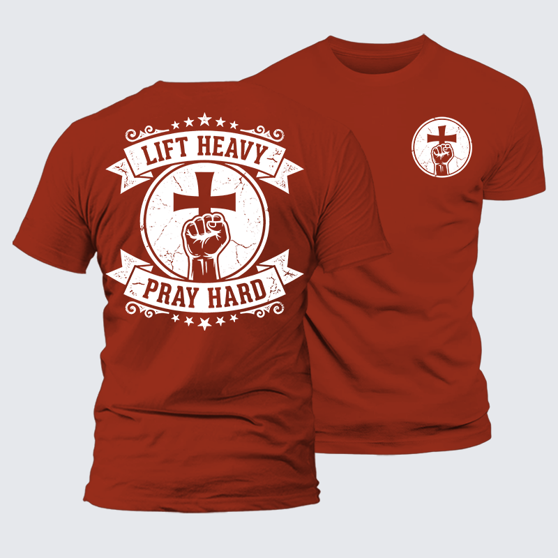 Lift Heavy Pray Hard Jesus God Christian Premium Mercerized Cotton Tee