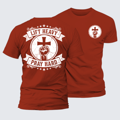 Lift Heavy Pray Hard Jesus God Christian Premium Mercerized Cotton Tee