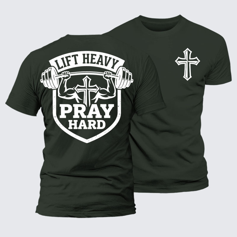Lift Heavy Pray Hard Jesus God Christian – Premium Mercerized Cotton Tee