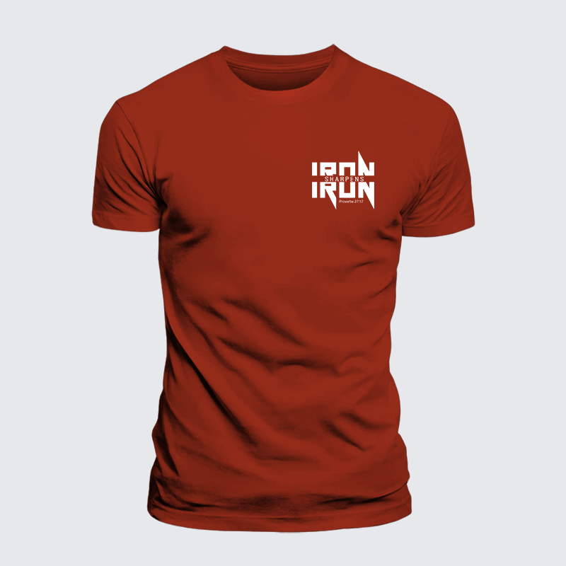 IRON SHARPENS IRON Proverbs 27:17 Jesus God Christian Premium Mercerized Cotton Tee