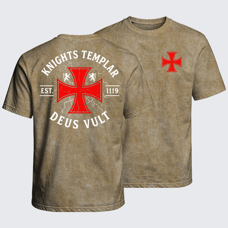 Washed T-Shirt - Knights Templar Deus Vult