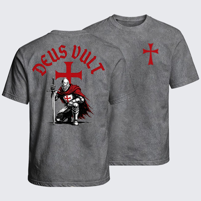 Washed T-Shirt - Templar Knight Crusader Deus Vult