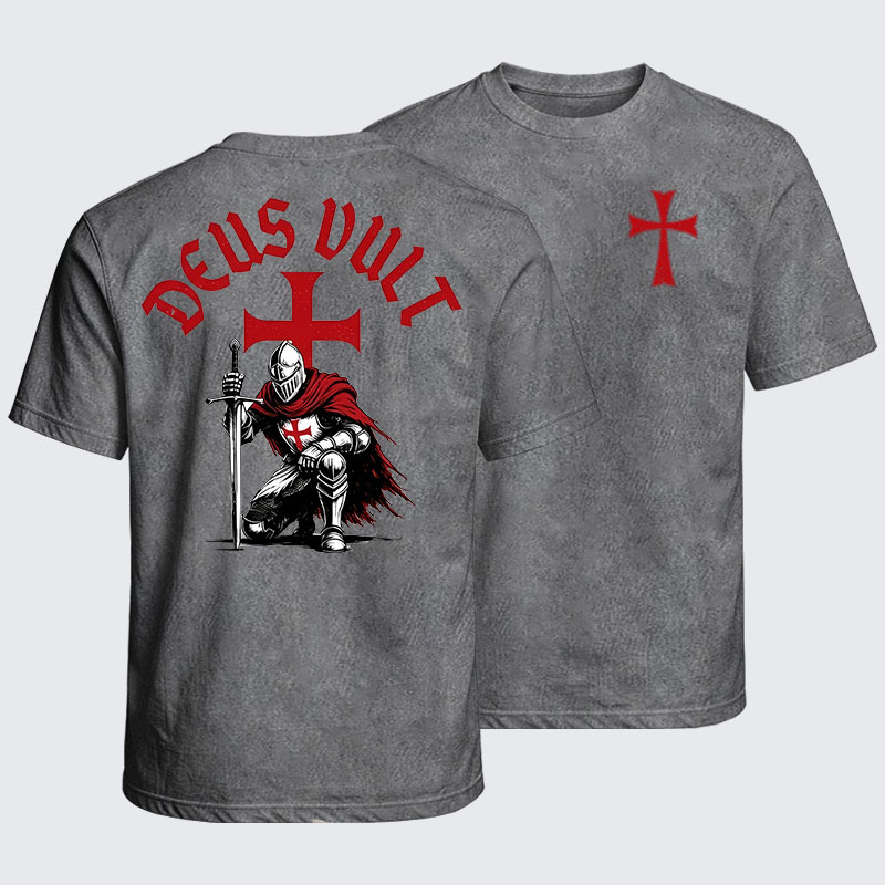 Washed T-Shirt - Templar Knight Crusader Deus Vult