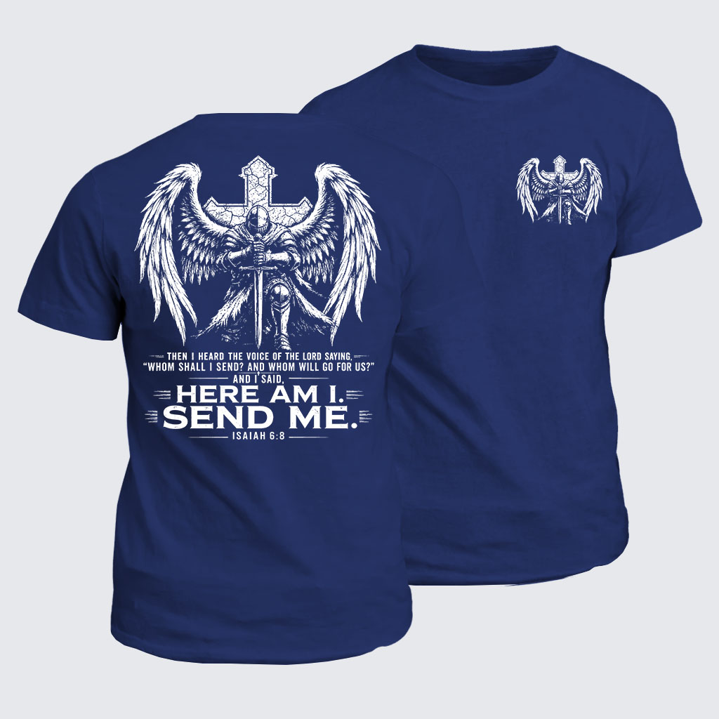 Classic Cotton Tee -  Here I Am Send Me Isaiah 6:8 Knight Templar Crusader