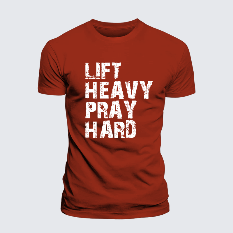 Lift Heavy Pray Hard Gym Jesus God Christian Premium Mercerized Cotton Tee
