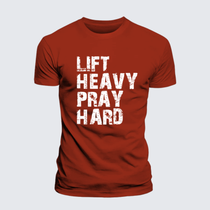 Lift Heavy Pray Hard Gym Jesus God Christian Premium Mercerized Cotton Tee