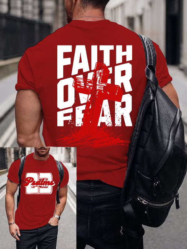 Faith Over Fear Cross Jesus God Christian Cotton T-Shirt