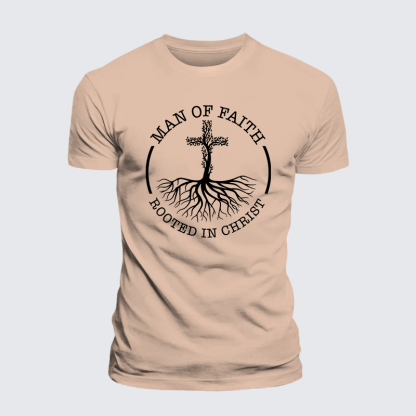 Man of Faith Rooted in Christ Jesus God Christian Premium Mercerized Cotton Tee