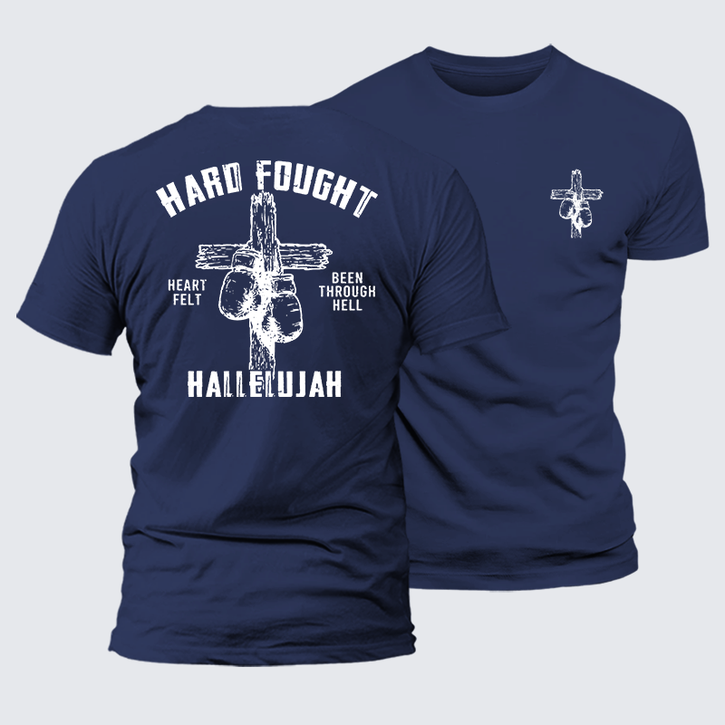 Hard Fought Hallelujah  Jesus God Christian Premium Mercerized Cotton Tee