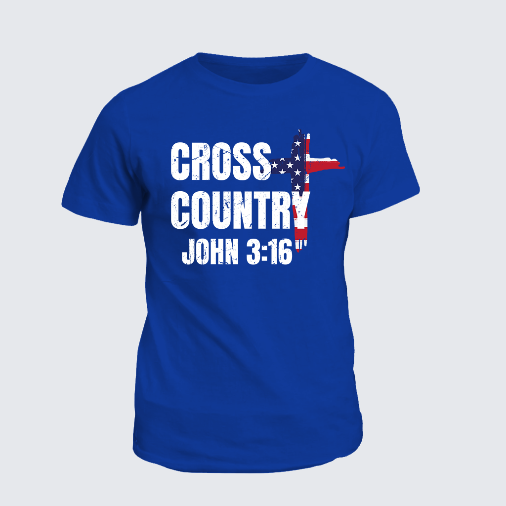 Cross Country John 3:16 Jesus God Christian Cotton T-Shirt