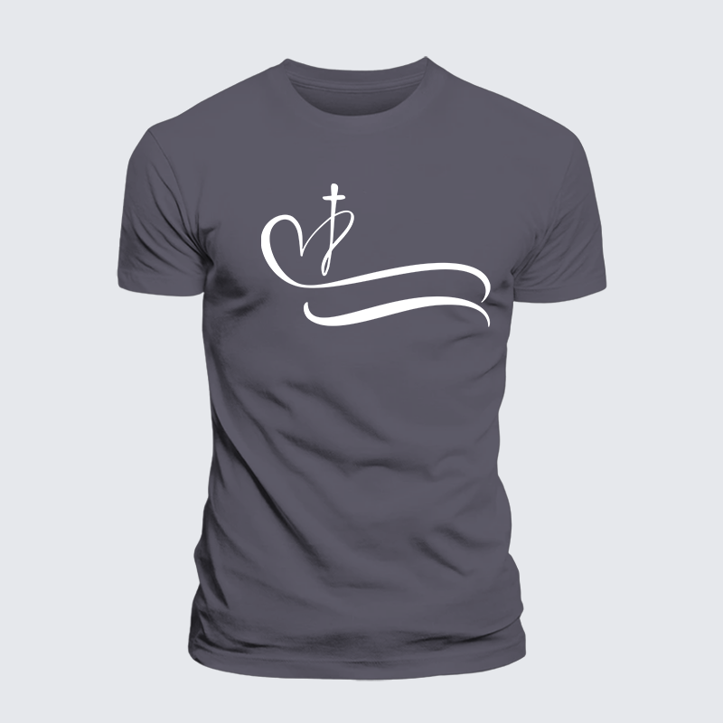 Heart Cross Jesus God Christian Premium Mercerized Cotton Tee