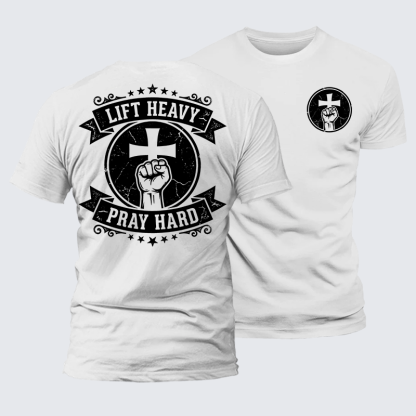 Lift Heavy Pray Hard Jesus God Christian Premium Mercerized Cotton Tee