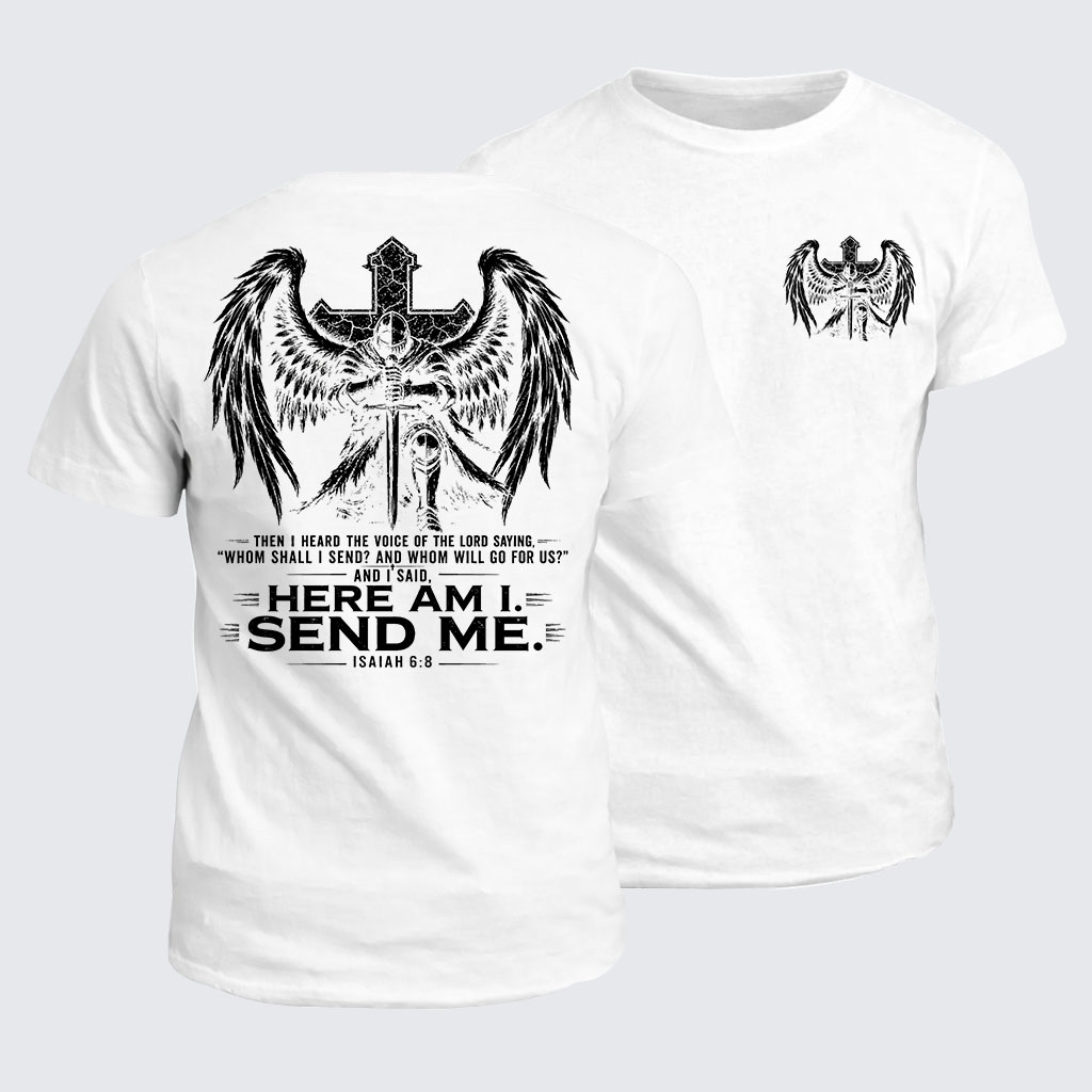Classic Cotton Tee -  Here I Am Send Me Isaiah 6:8 Knight Templar Crusader