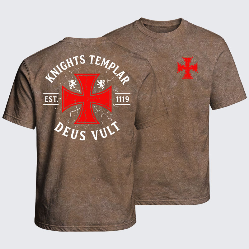 Washed T-Shirt - Knights Templar Deus Vult