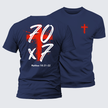 Matthew 18:21-22 Jesus God Christian Premium Mercerized Cotton Tee
