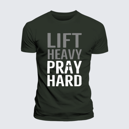 Lift Heavy, Pray Hard Jesus God Christian Premium Mercerized Cotton Tee