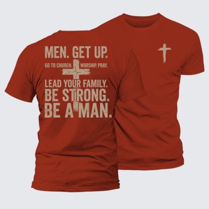 Men Get Up Jesus God Christian Premium Mercerized Cotton Tee