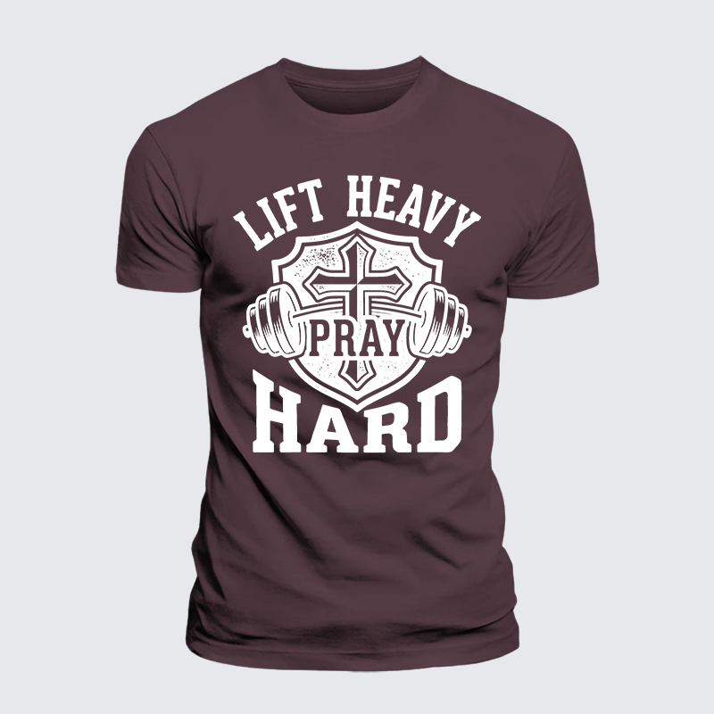 Lift Heavy Pray Hard Jesus God Christian Premium Mercerized Cotton Tee