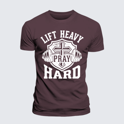 Lift Heavy Pray Hard Jesus God Christian Premium Mercerized Cotton Tee