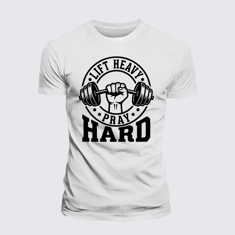 Lift Heavy Pray Hard Jesus God Christian Premium Mercerized Cotton Tee