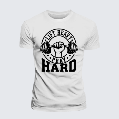 Lift Heavy Pray Hard Jesus God Christian Premium Mercerized Cotton Tee