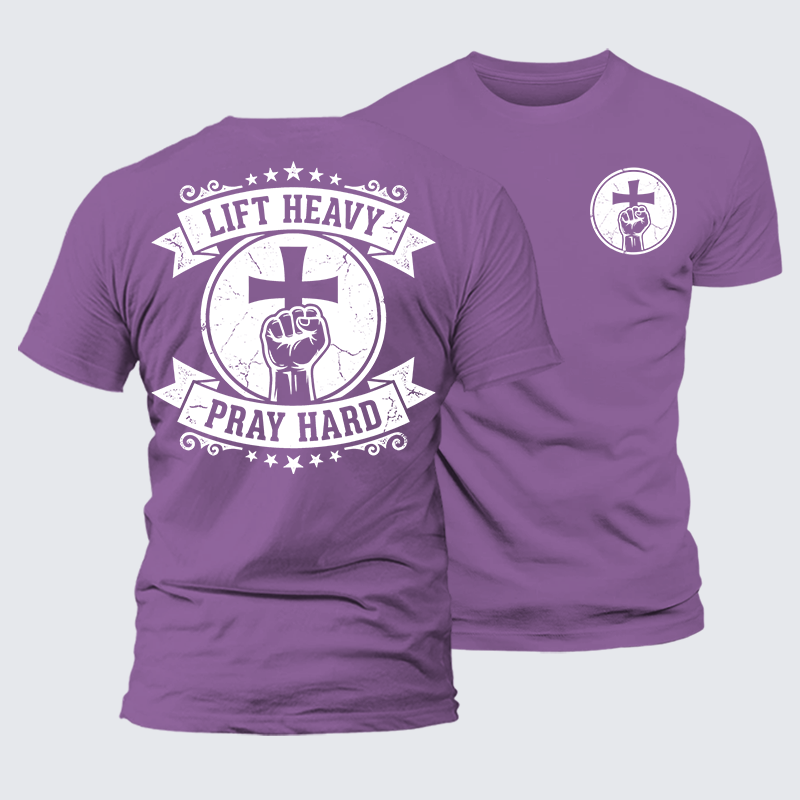 Lift Heavy Pray Hard Jesus God Christian Premium Mercerized Cotton Tee