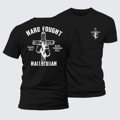 Hard Fought Hallelujah  Jesus God Christian Premium Mercerized Cotton Tee