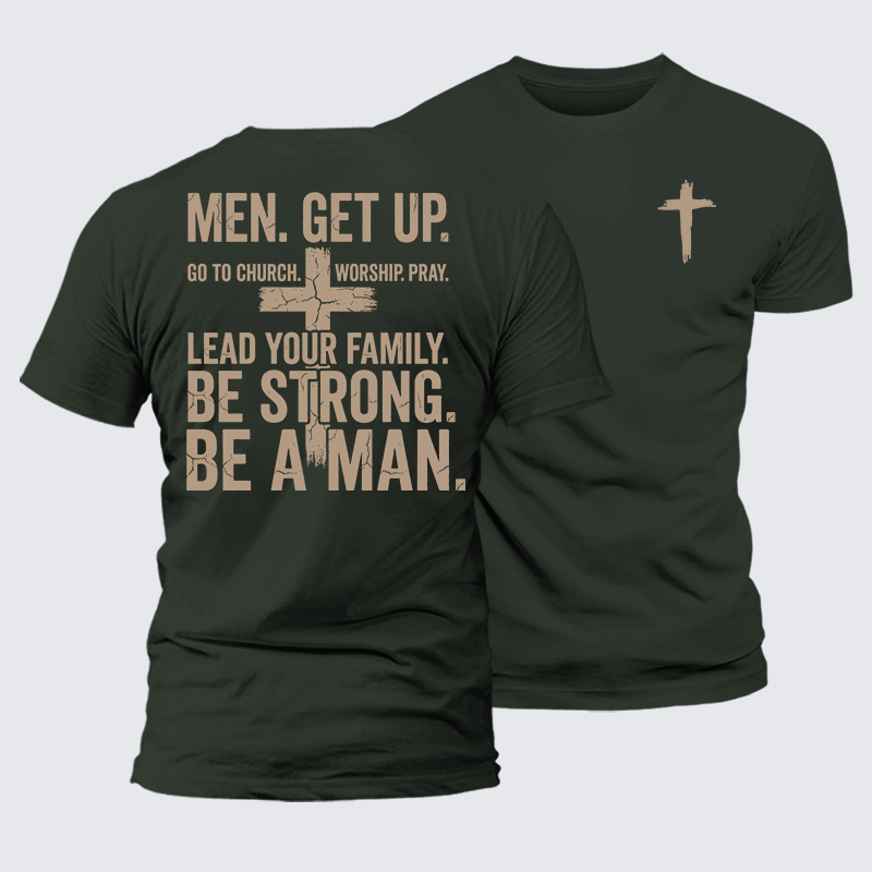 Men Get Up Jesus God Christian Premium Mercerized Cotton Tee