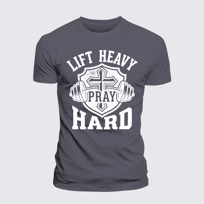 Lift Heavy Pray Hard Jesus God Christian Premium Mercerized Cotton Tee