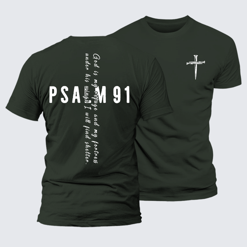 Psalm 91 Jesus God Christian Premium Mercerized Cotton Tee