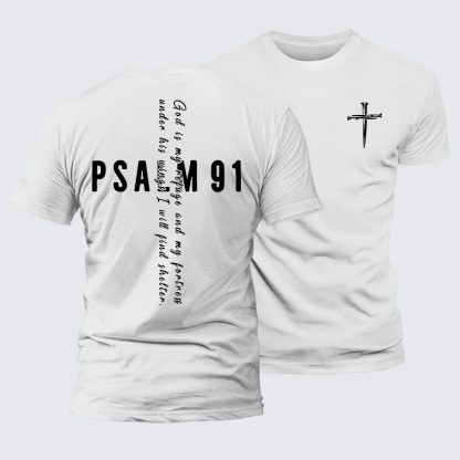 Psalm 91 Jesus God Christian Premium Mercerized Cotton Tee