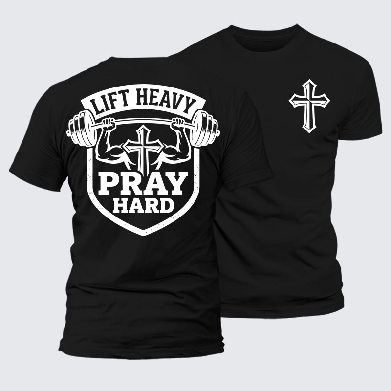 Lift Heavy Pray Hard Jesus God Christian – Premium Mercerized Cotton Tee