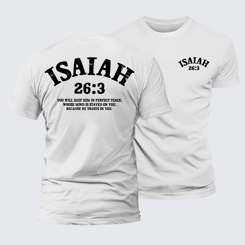 Isaiah 26:3 Perfect Peace Jesus God Christian Premium Mercerized Cotton Tee