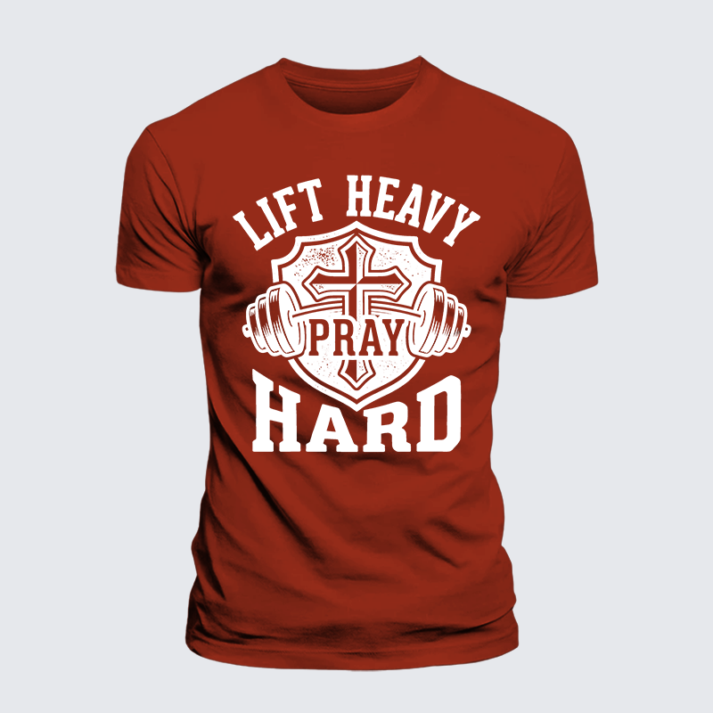 Lift Heavy Pray Hard Jesus God Christian Premium Mercerized Cotton Tee