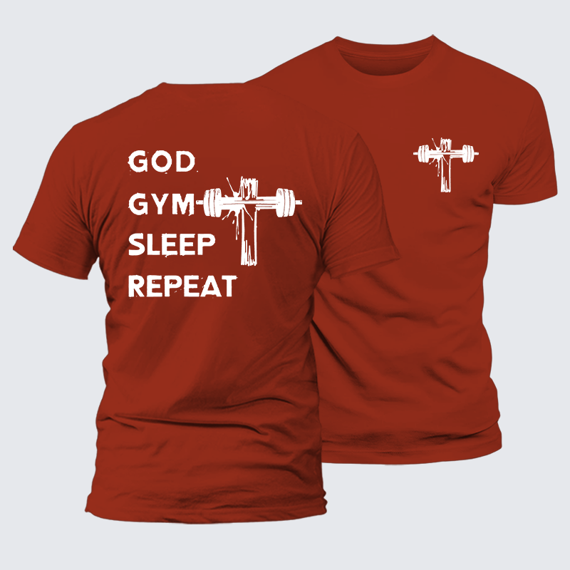 God Gym Sleep Repeat Jesus God Christian Premium Mercerized Cotton Tee