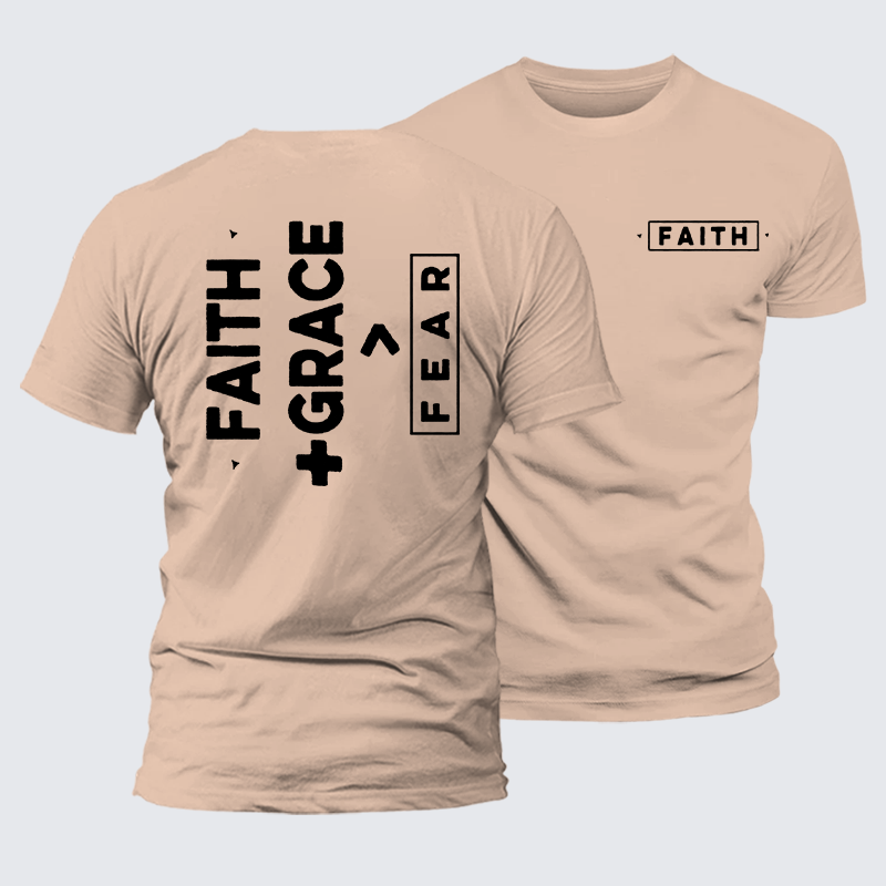 Faith + Grace ＞ Fear Jesus God Christian Premium Mercerized Cotton Tee