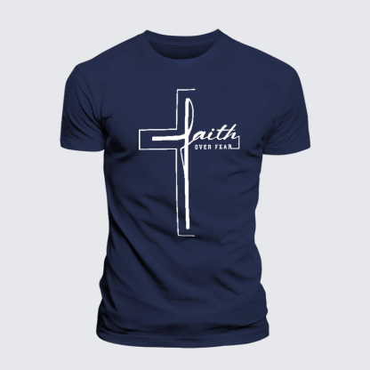 Faith Over Fear Cross Jesus God Christian Premium Mercerized Cotton Tee