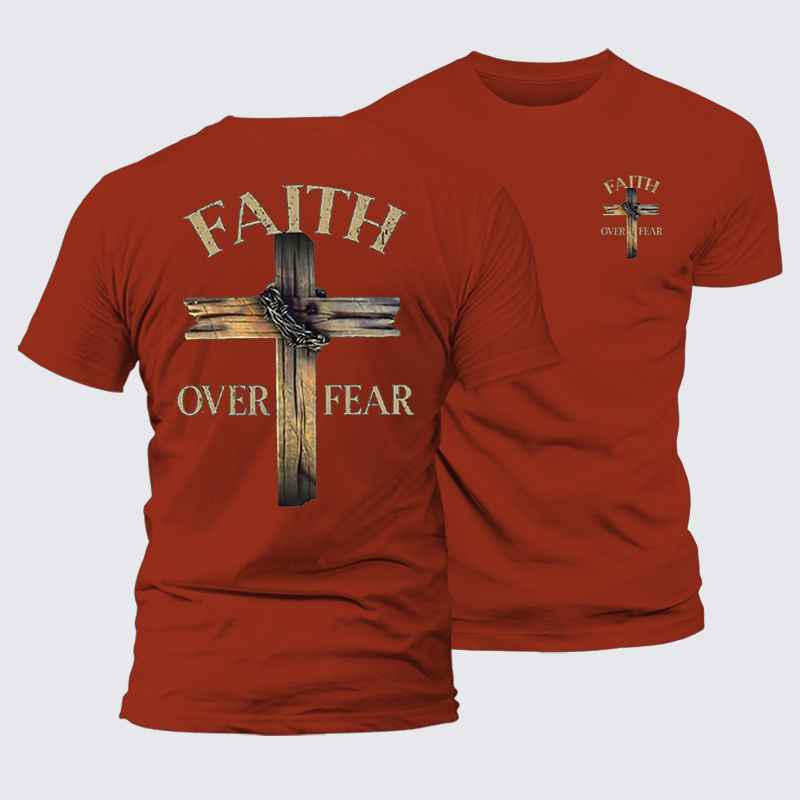Cross Faith Over Fear Jesus God Christian Premium Mercerized Cotton Tee