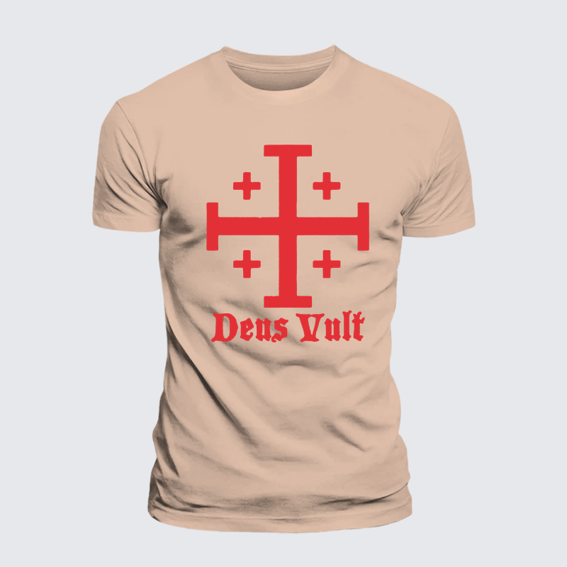 Jerusalem Cross Deus Vult Jesus God Christian Premium Mercerized Cotton Tee