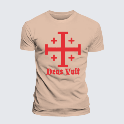 Jerusalem Cross Deus Vult Jesus God Christian Premium Mercerized Cotton Tee